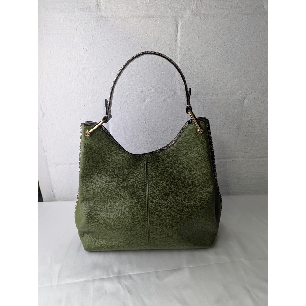 Michael Kors Joan Slouchy Shoulder Hobo Bag Mk Signature Green With Snake Accent - Picture 3 of 15